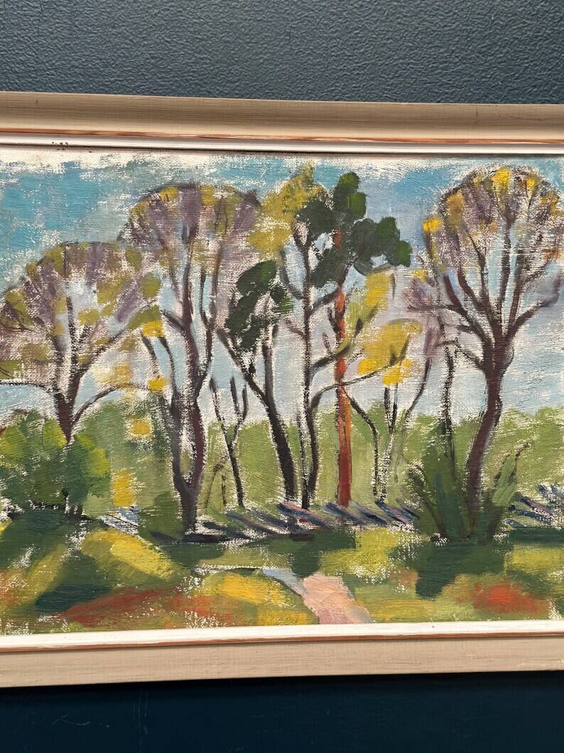 Original Swedish Oil on Panel - 'Forest Path'  – Unsigned Vintage & Framed