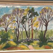Original Swedish Oil on Panel - 'Forest Path'  – Unsigned Vintage & Framed