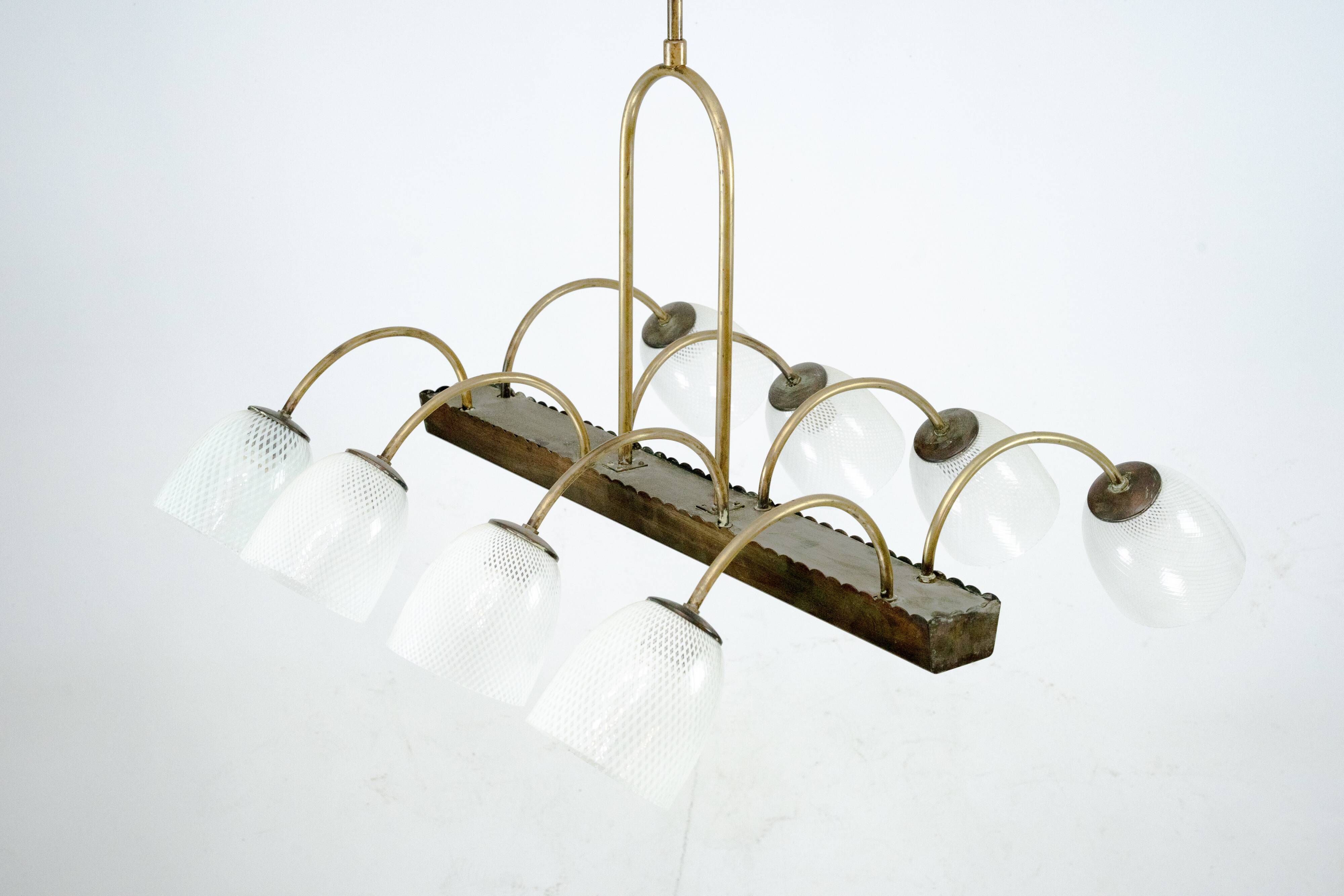 Mid-Century Venini Reticello Glass Chandelier, 8 Arms, Murano, Italy 1940s