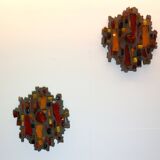 set of two Mod Glass Shard and Cement Wall Art 1960s by J Avoinet
