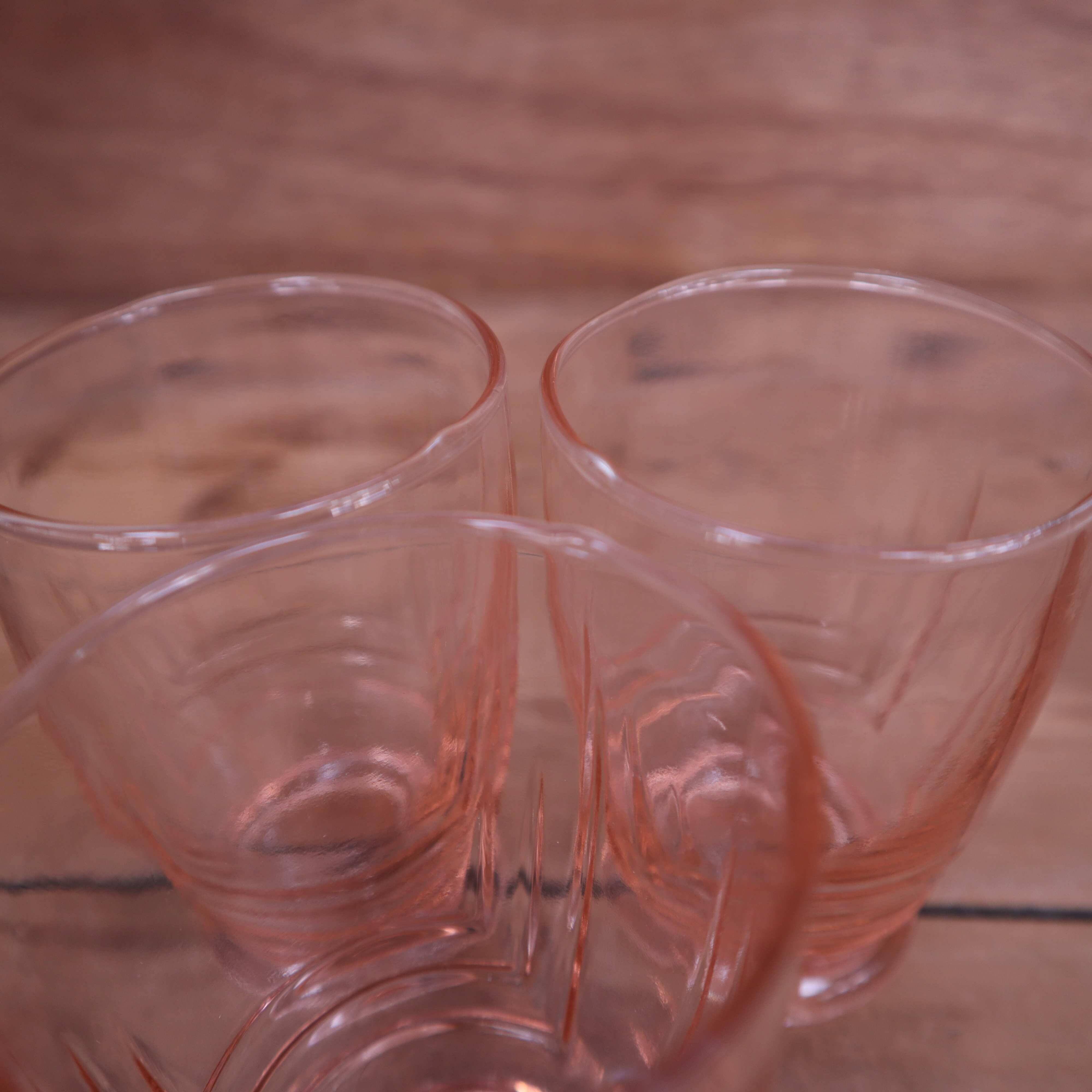 Lot of 3 old light pink water glasses from the 1950s