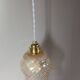 Vintage pendant light, textured amber and granite tulip glass, white twisted cord