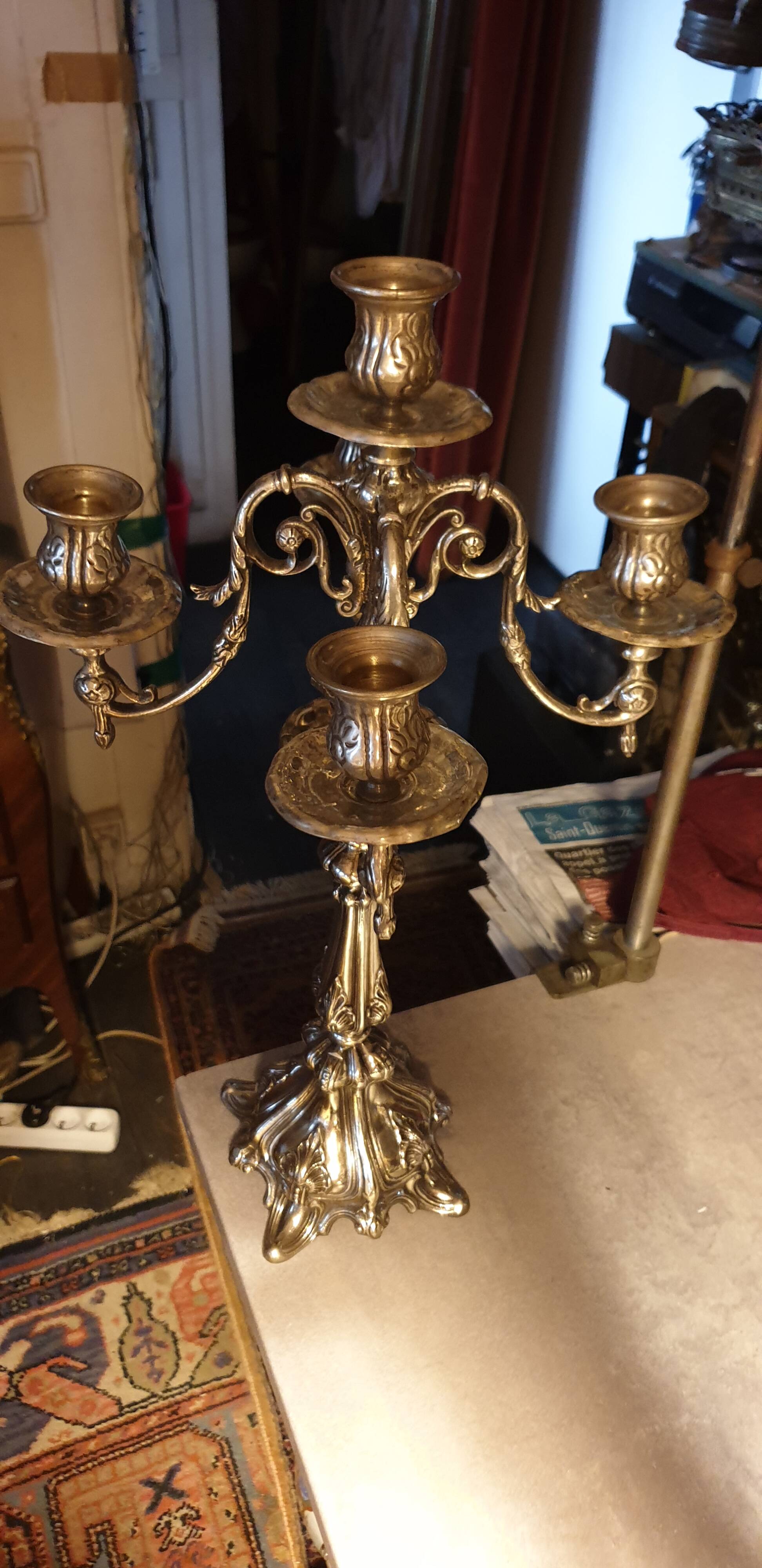 Silver metal candlestick 5 lights baroque style