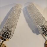 Paire d'appliques 1960 en laiton doré et verre taillé