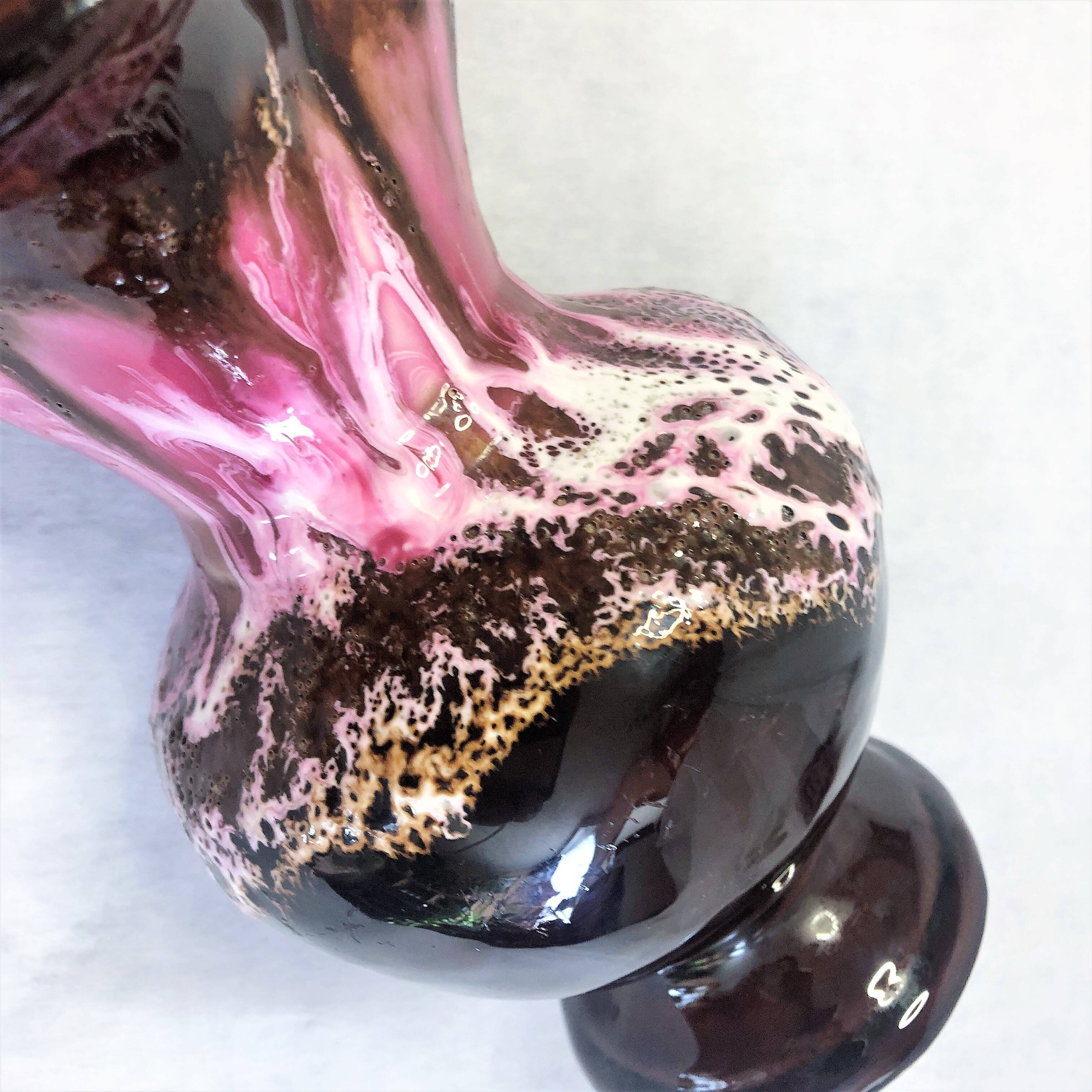 Seafoam tulipwood vase, brown and pink, Vallauris, signed PG