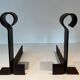 Important Pair of Modernist Wrought Iron Andirons with Ring Finials