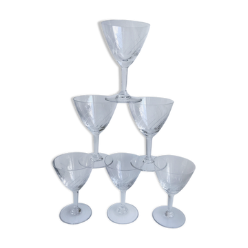 Lot 6 crystal wine glasses engraved 50s