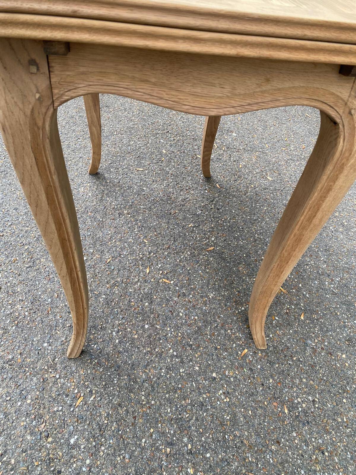 Small dining table, extendable Louis XV kitchen table, stripped oak.