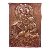 Repoussé copper icon depicting a Virgin and Child, 20th century
