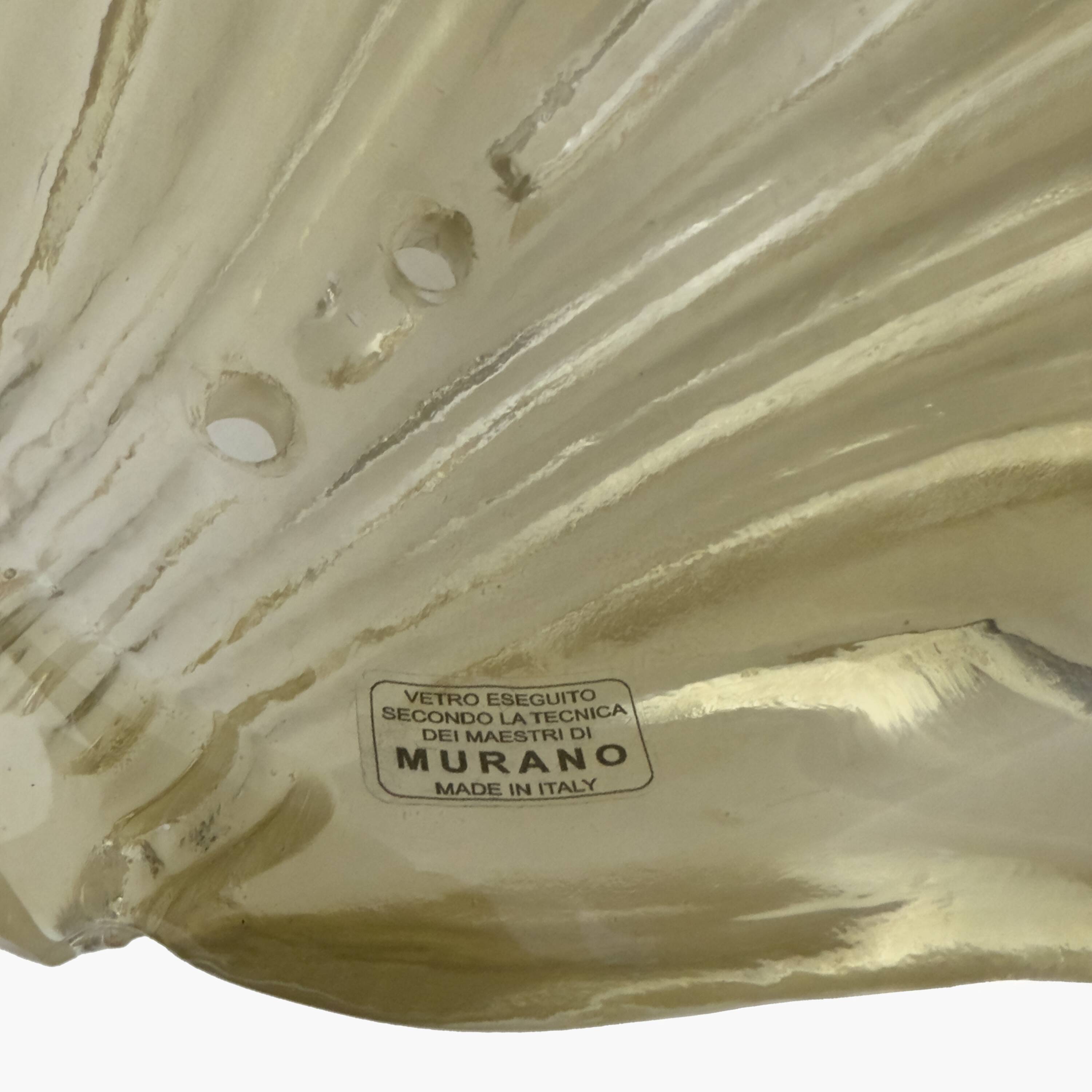 Pair Barovier & Toso Style Modern Italian Murano Glass Leaf Sconces