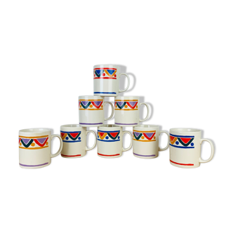 8 mugs vintage motifs ethnique