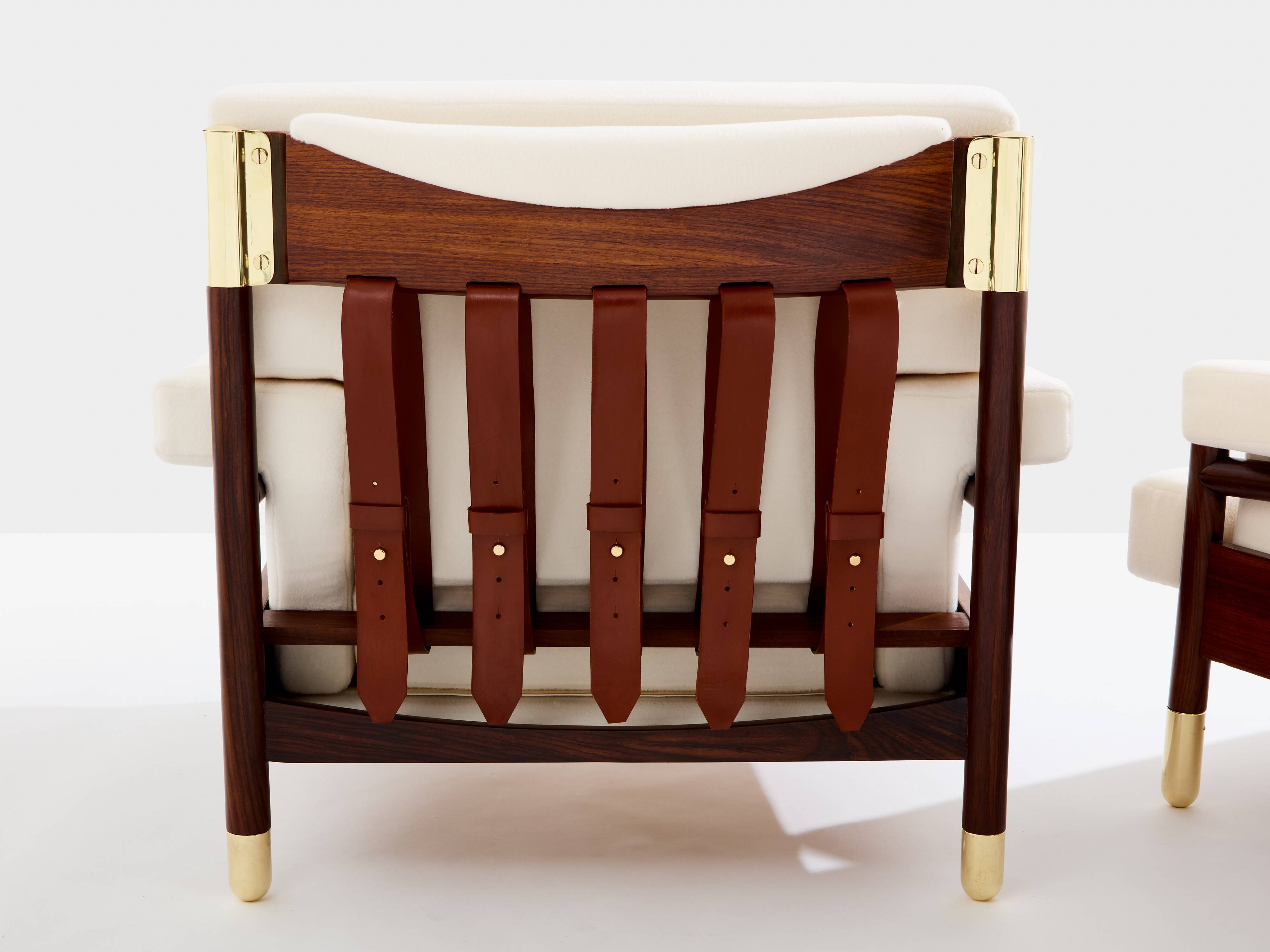 Pair of armchairs by Carlo De Carlo, rosewood, leather, brass, 1966