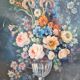 Antique painting on wood - bouquet of flowers