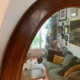 Large antique oval mahogany mirror, mercury glass, 19th century