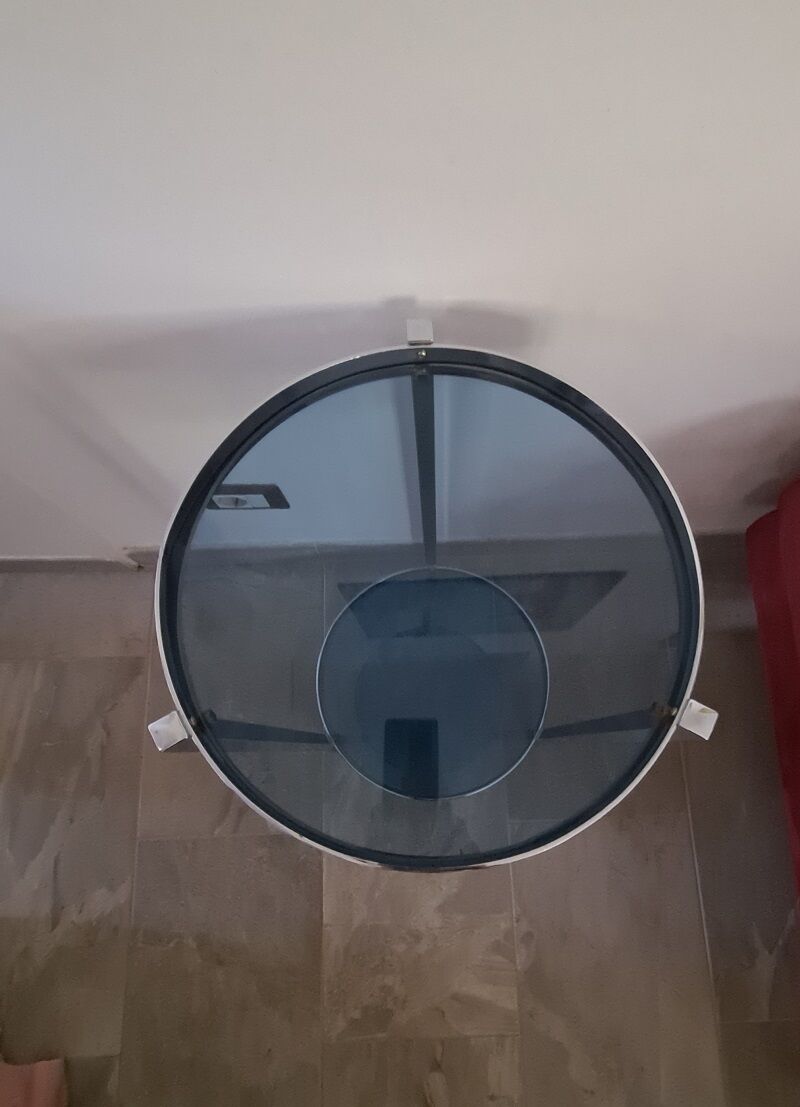 Italian Retro 70’s Chrome and Blue Glass Table