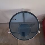 Table italienne rétro 70's chrome et verre bleu