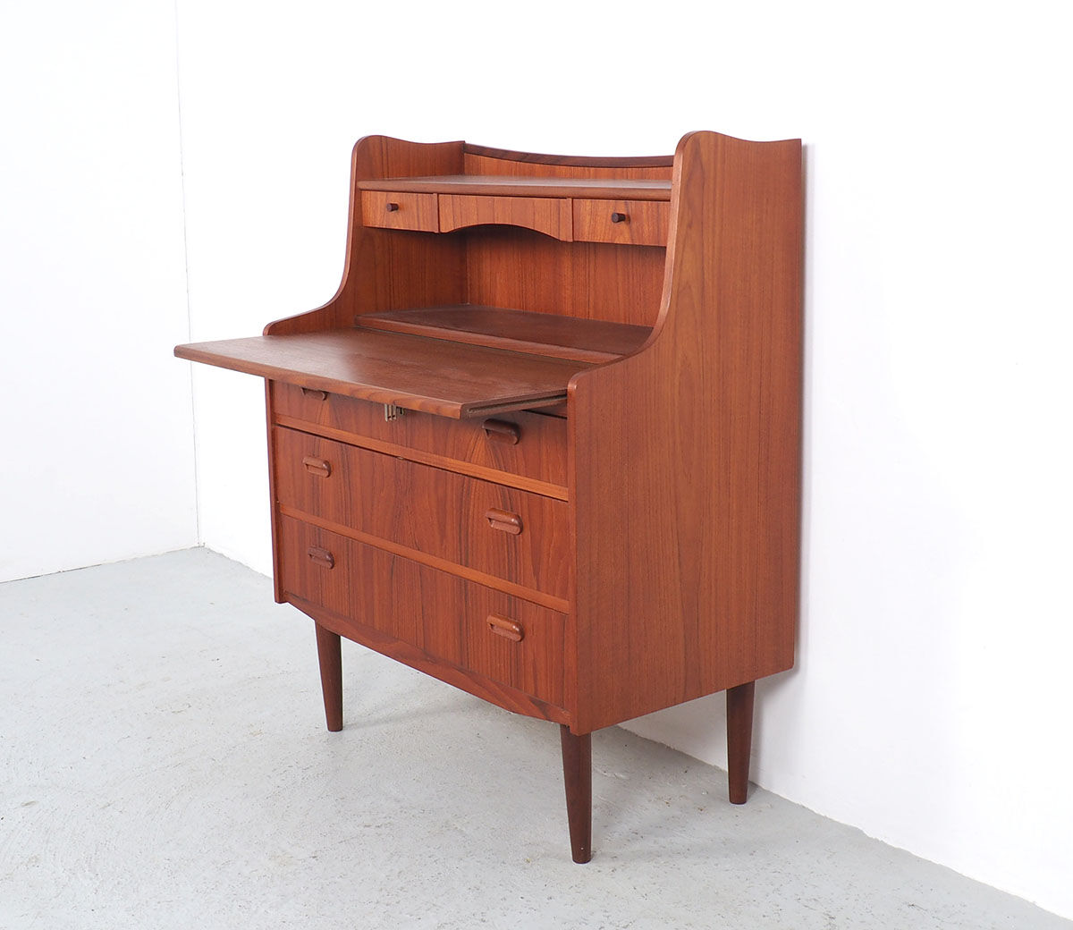 Teak Danish secretary with pull out mirror and desk, 1960s