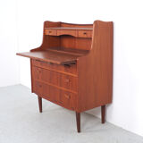Teak Danish secretary with pull out mirror and desk, 1960s