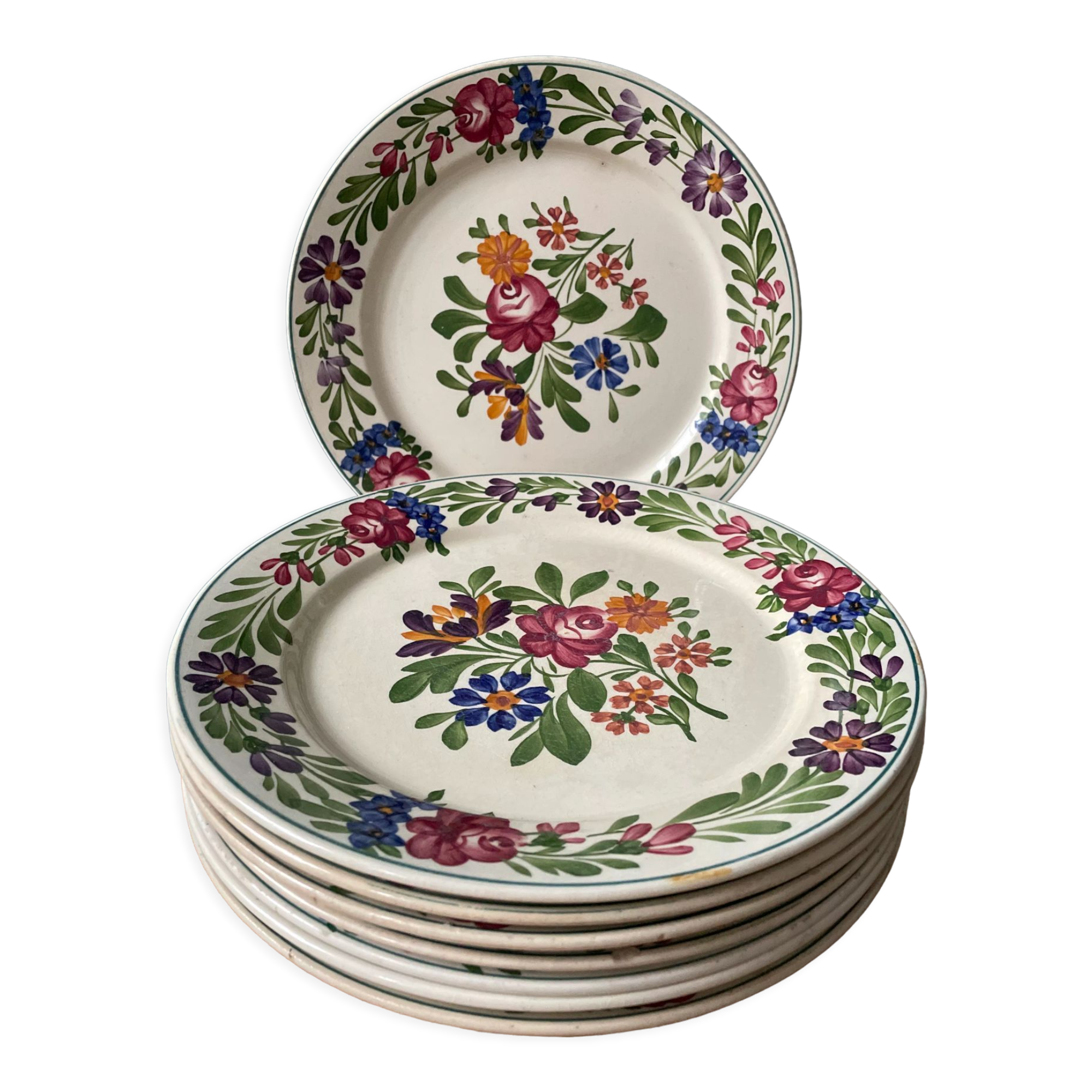 Set of 8 flat plates in Sarreguemines earthenware, model "Rusticana"