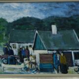 Kai christensen, scandinavian modern painting, 1960s, oil on canvas, framed