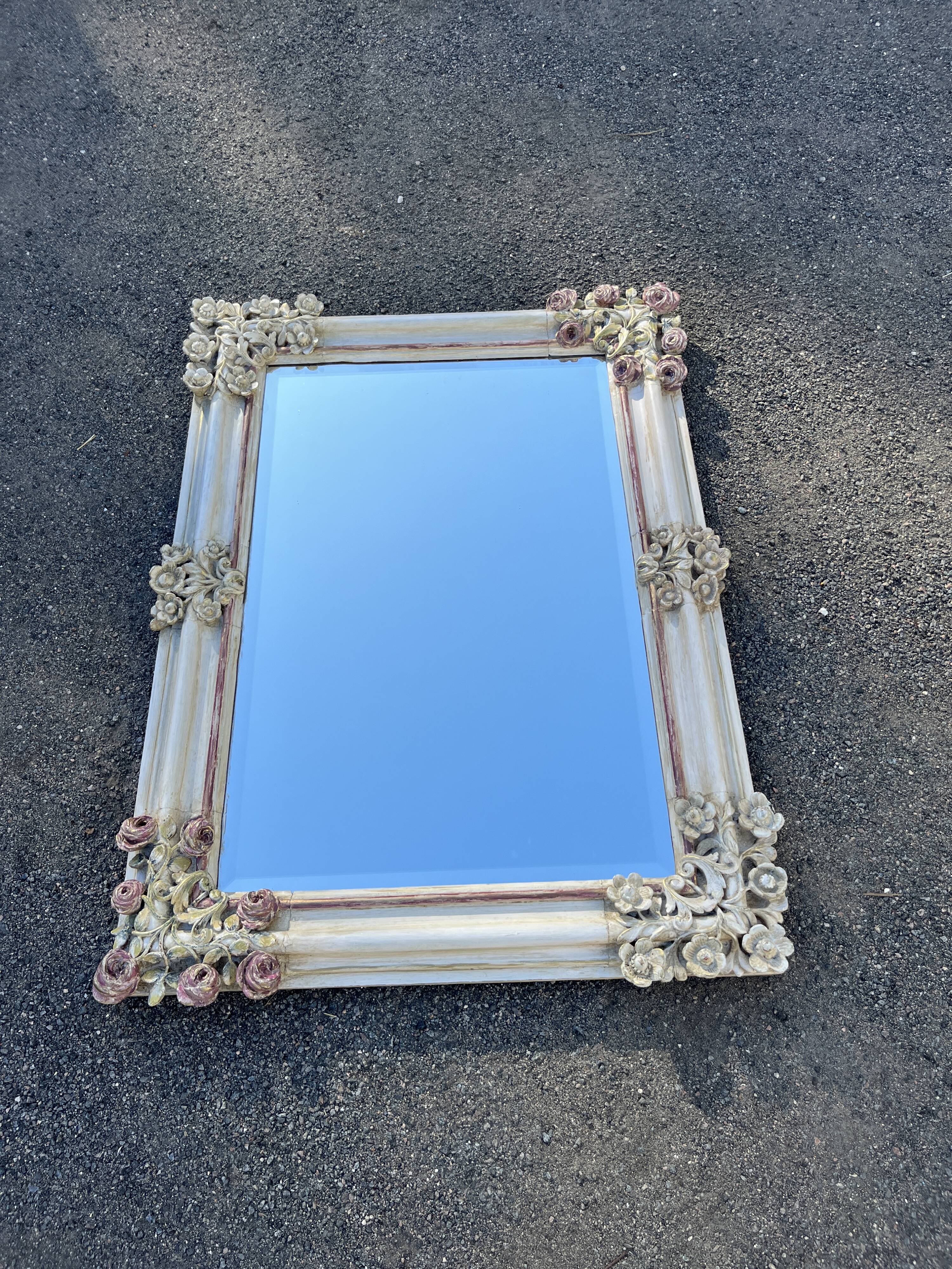 Large decorative mirror with a relief design of roses and flowers – Romantic style