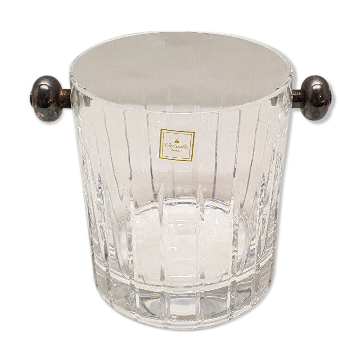 Cristofle iriana crystal ice bucket and two silver handles