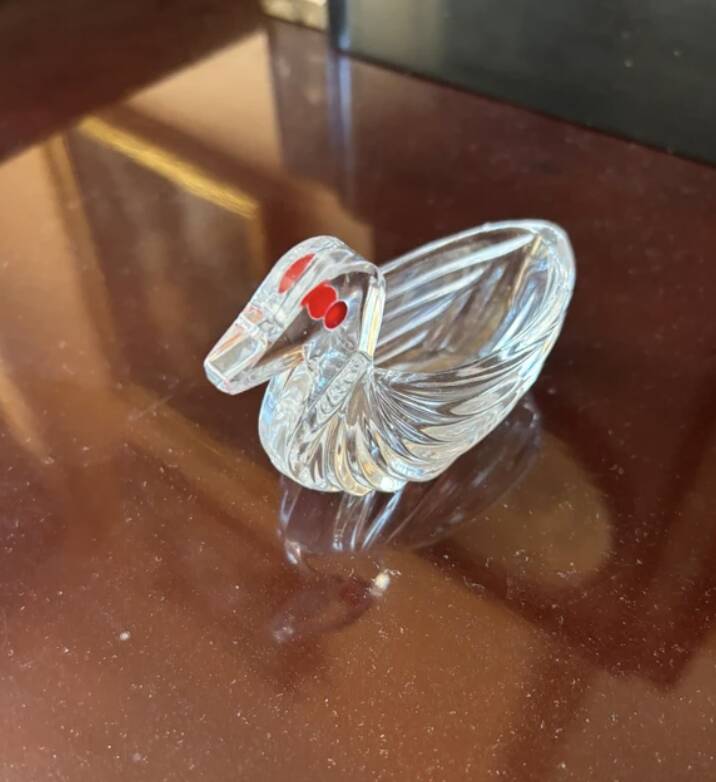 Table sugar bowl in cut crystal shaped like a water bird.