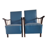 Fauteuil cocktail vintage en skaï bleu pétrole – Années 1950