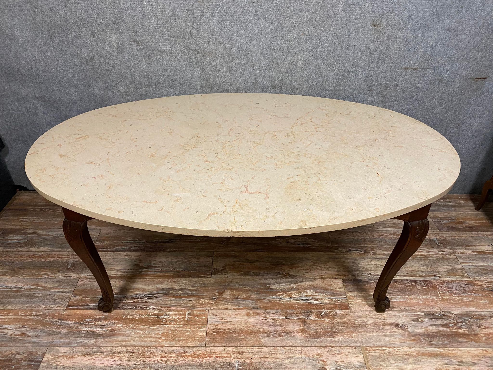Louis XV game table with oval oak shape around 1850