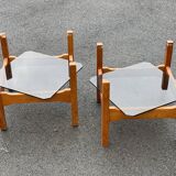 Pair end of sofa vintage wood smoked glass coffee table 1970