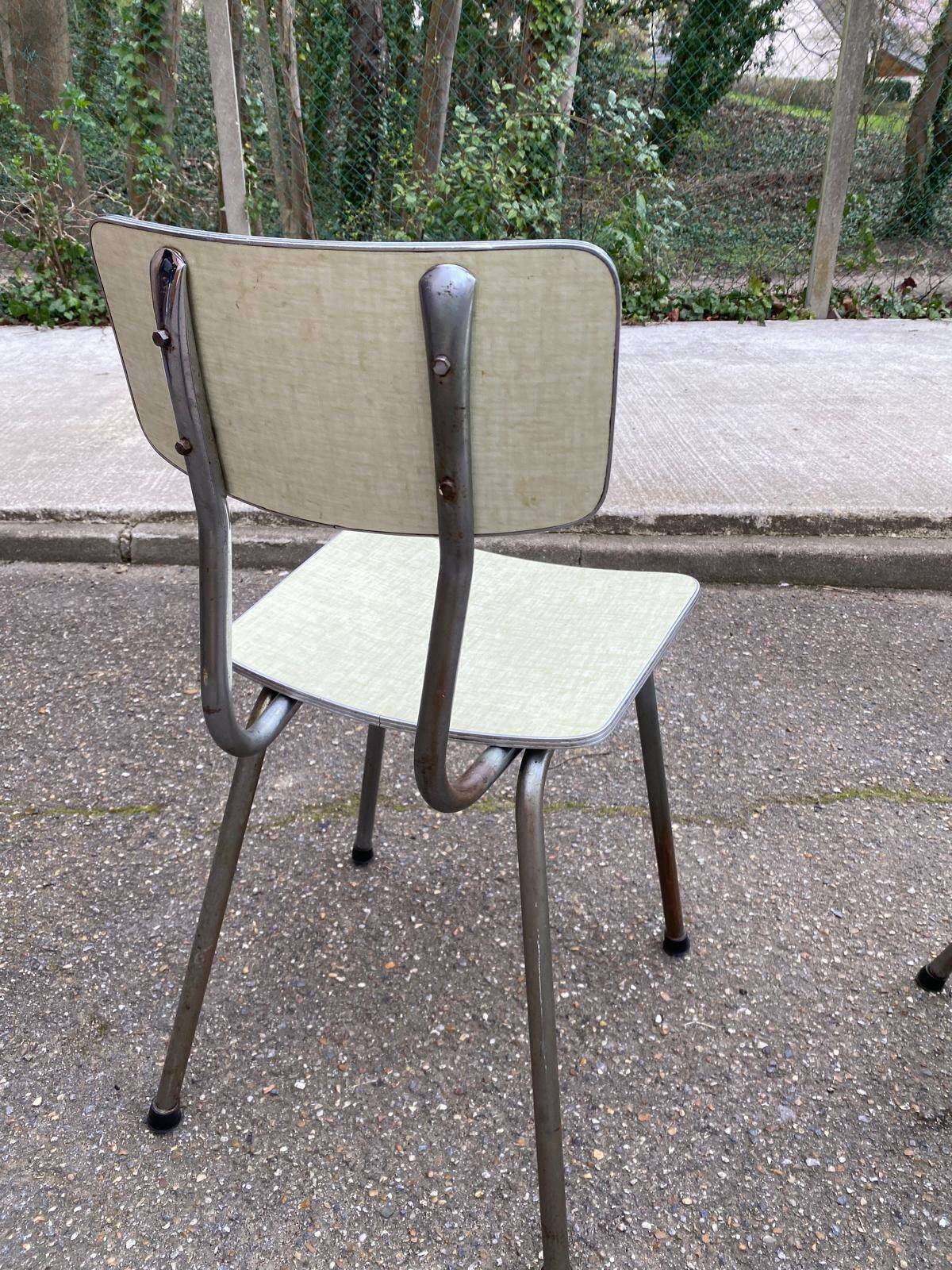 Set of 3 light green formica chairs by Plastilux from the 1950s.