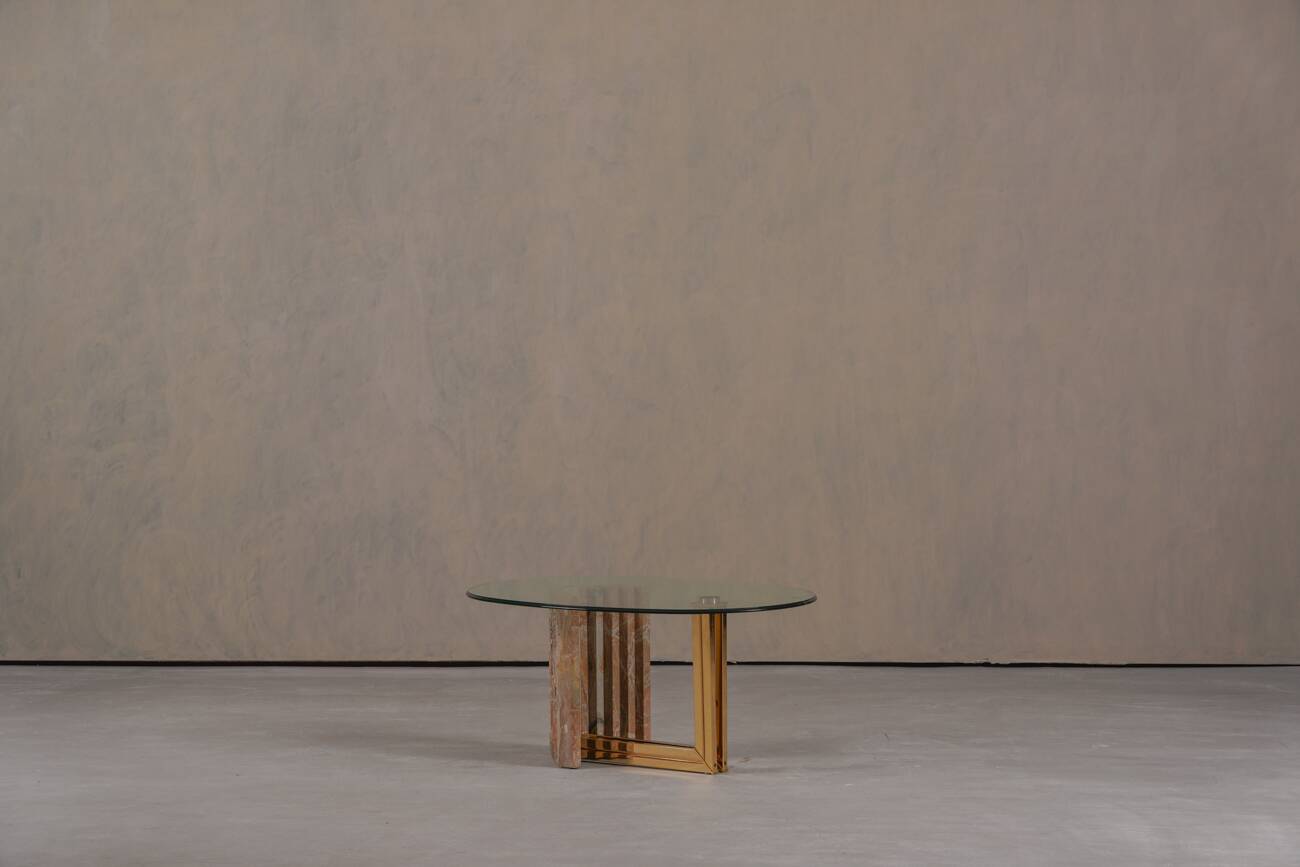 Table basse en marbre et laiton par Italo Valenti, Italie, années 1970.