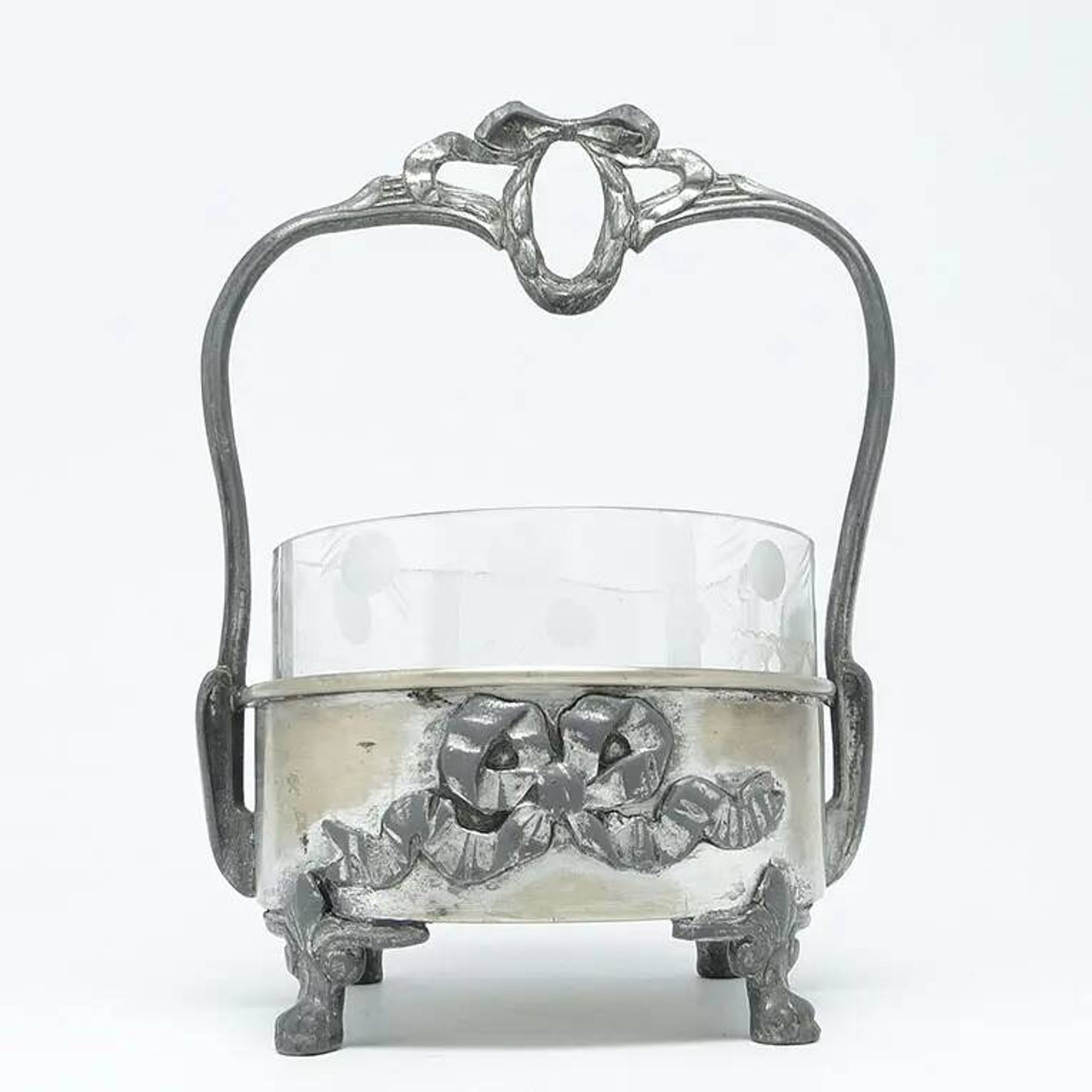 Art Nouveau sugar bowl, silver-plated brass, Poland, 1920s