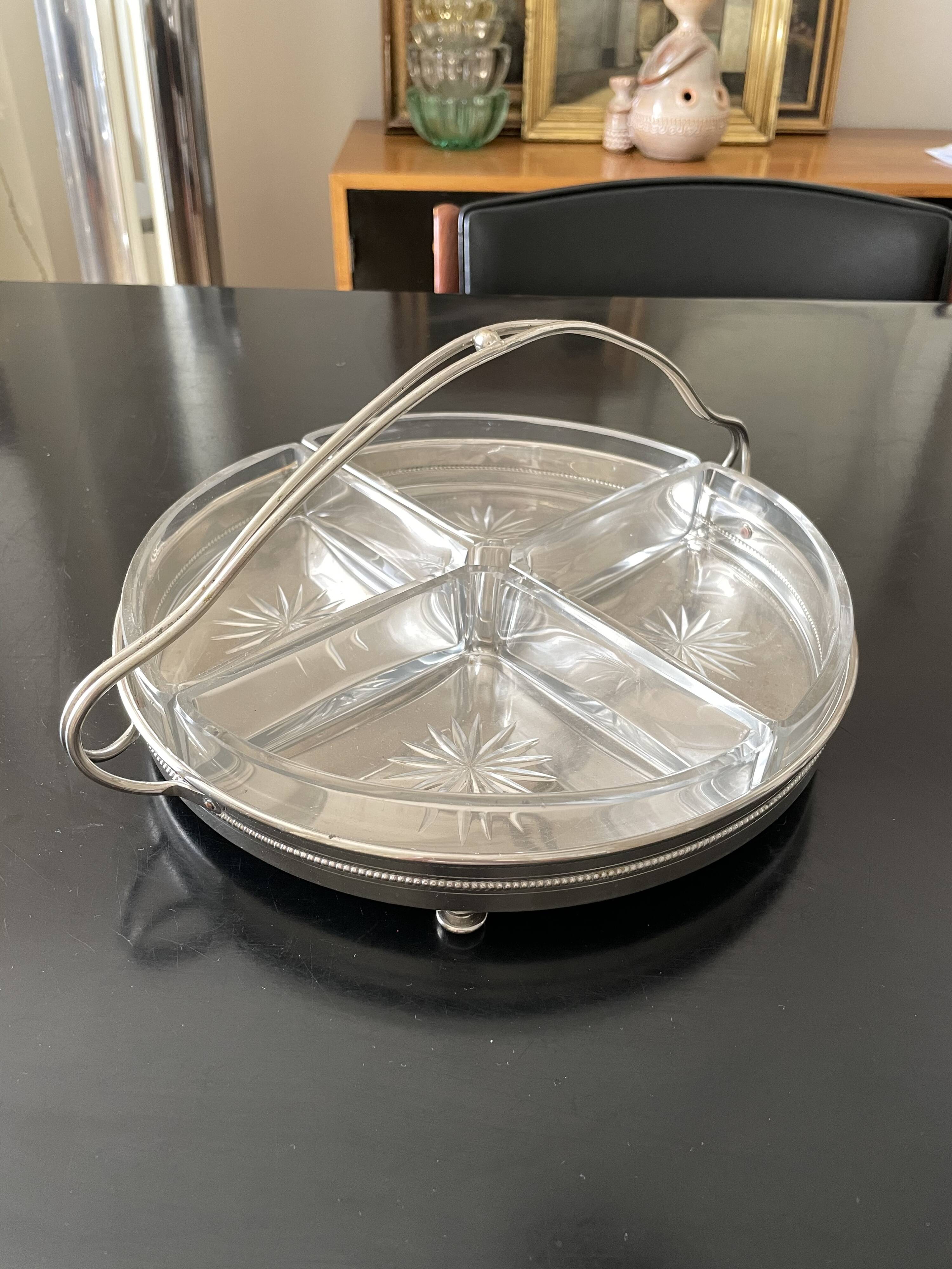 Chrome metal servant and glass for aperitif