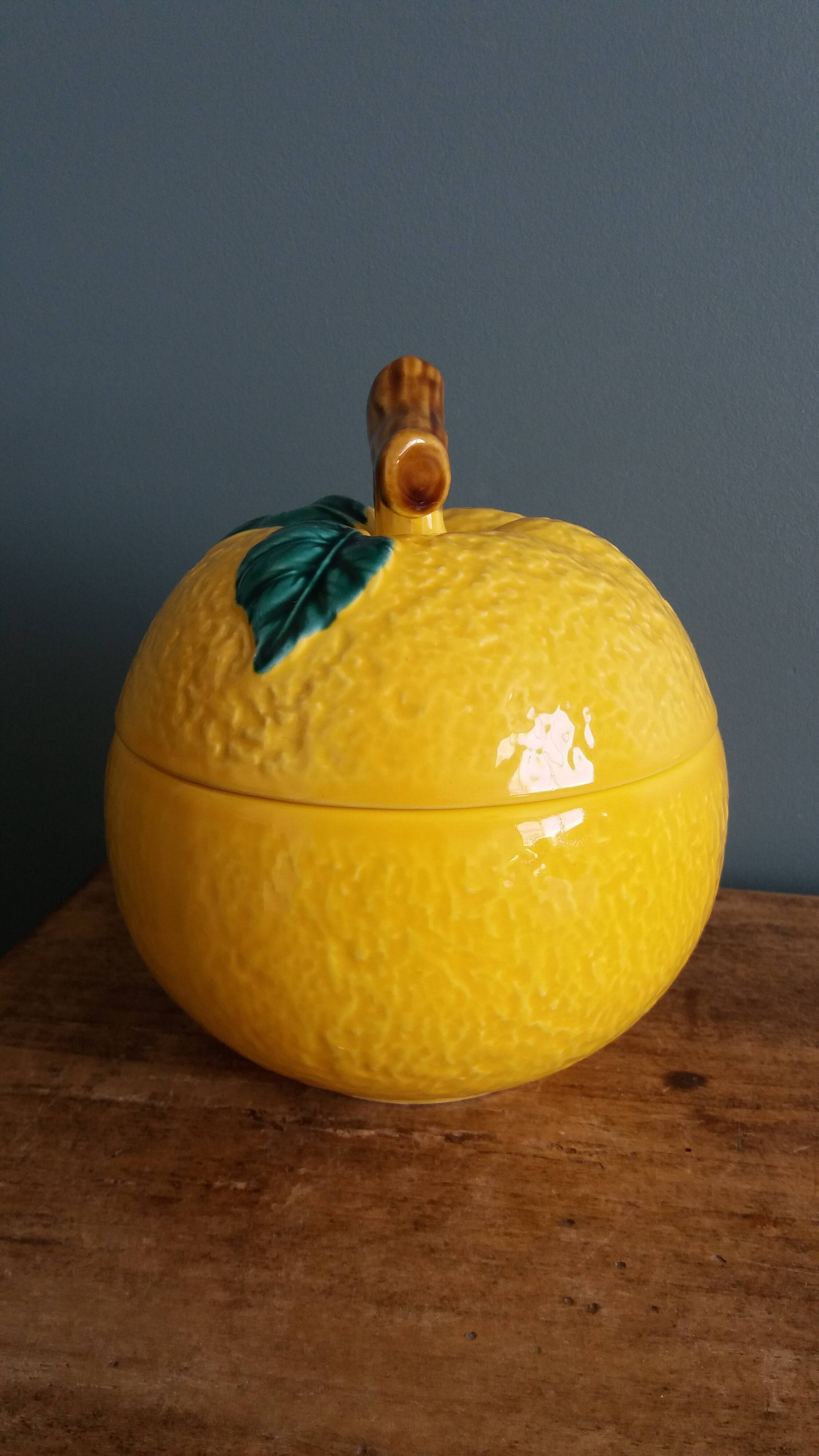 Sugar bowl candy dish box lemon in slipware