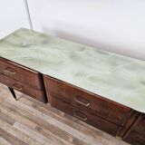 Vintage six-drawer mahogany burl dresser with glass top