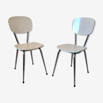 Pair of vintage chairs in pearly white formica