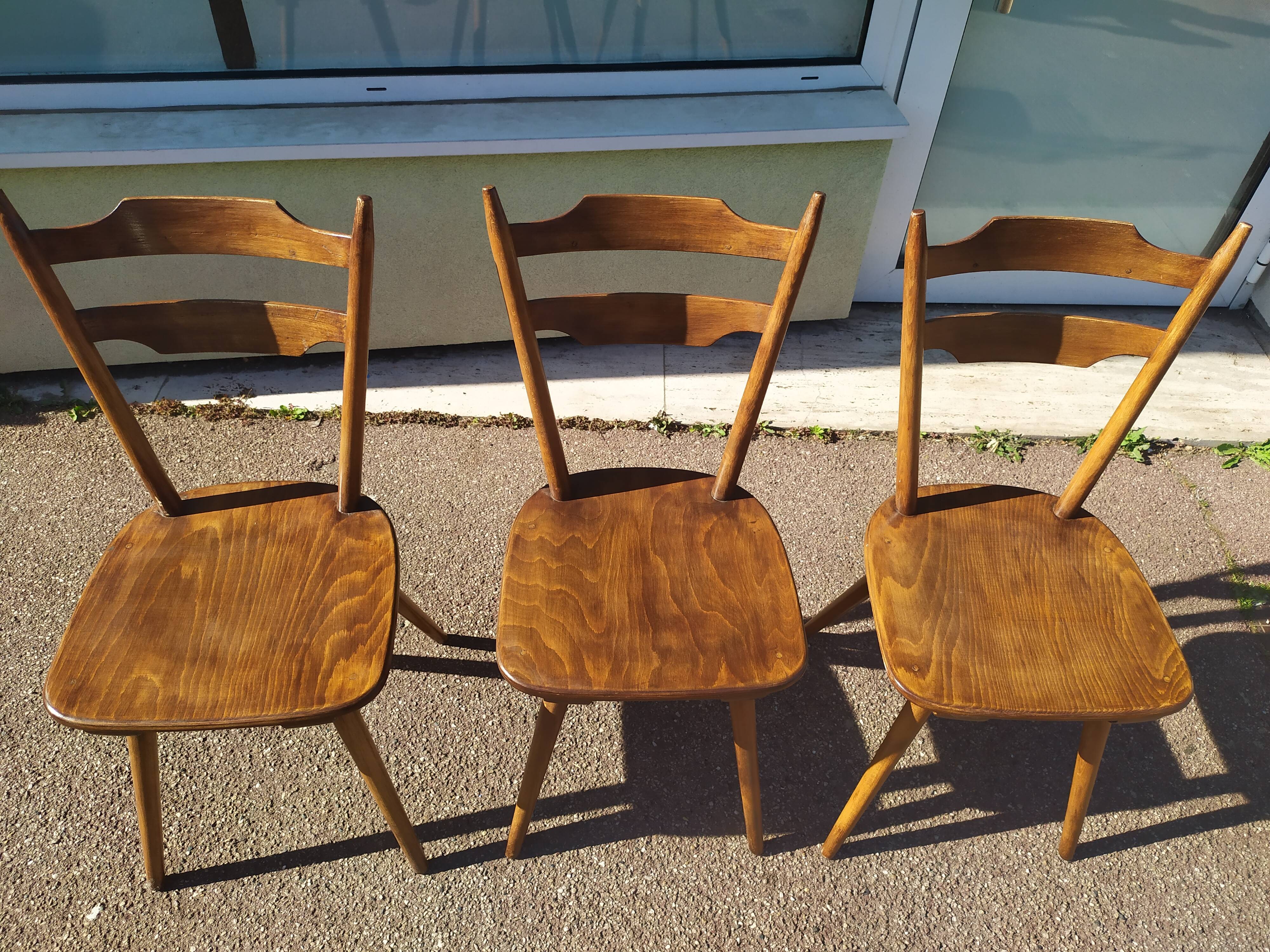 Lot de 3 chaises de bistrot en bois bar vintage