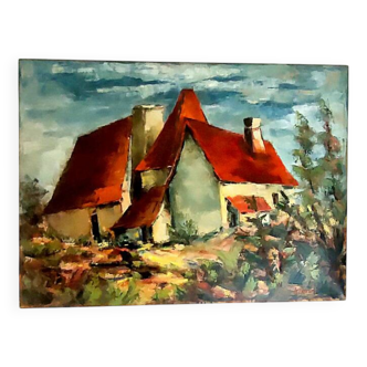 Painting signed bertolutti (lucien, 1941 - referenced in lotz) - oil on canvas - country house