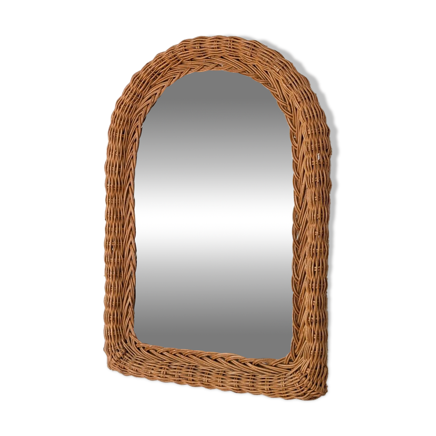 Miroir vintage arrondi en bois, cadre sculpté en forme organique rétro