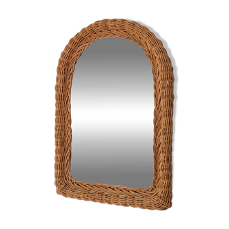 Miroir vintage arrondi en bois, cadre sculpté en forme organique rétro