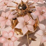 Murano vintage ceiling light pink flowers, 1970s
