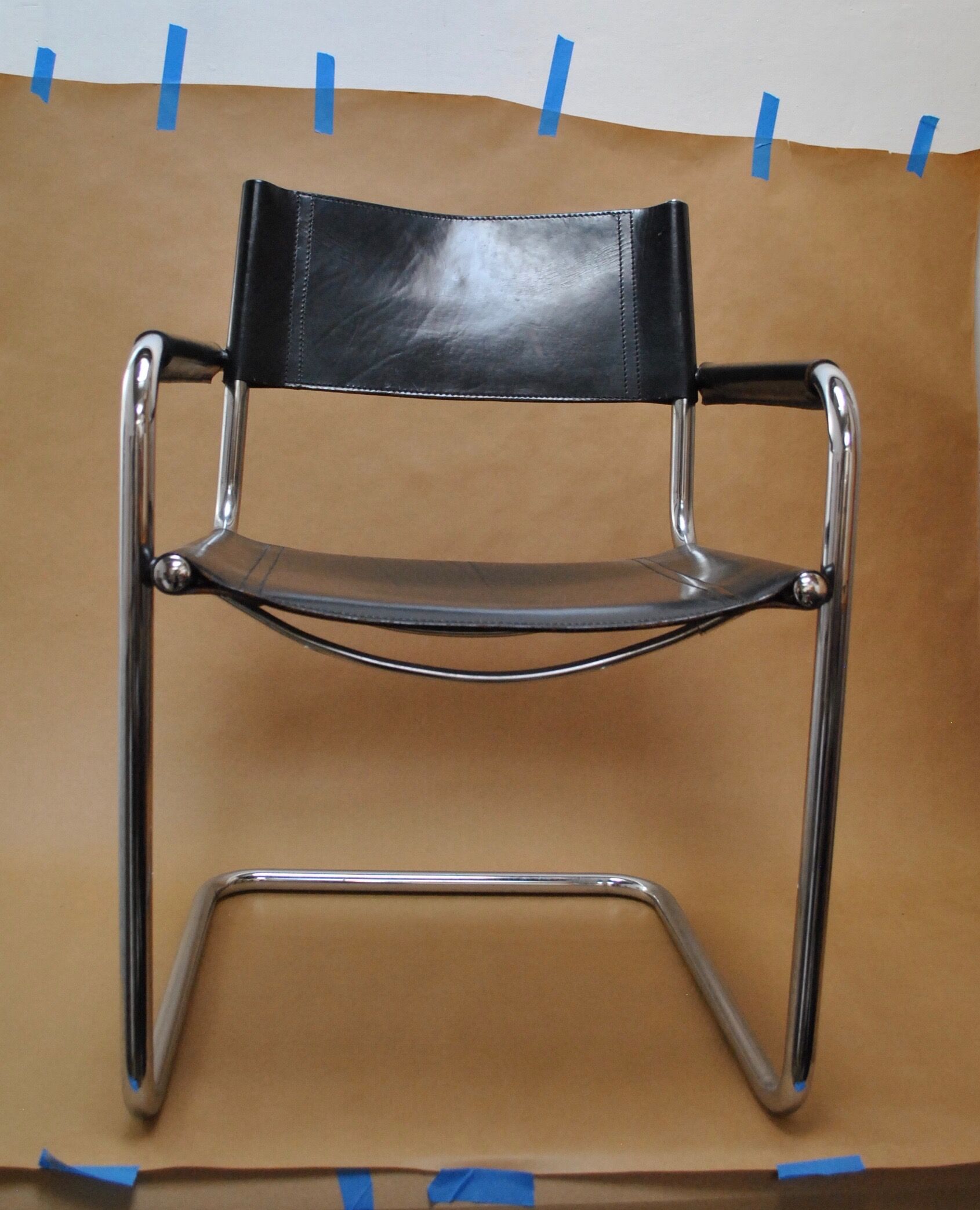 chair design vintage tubes chrome leather black