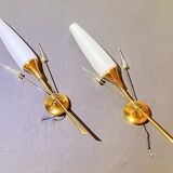 Pair of brass and opaline sconces, Maison Arlus, France, Mid-Century