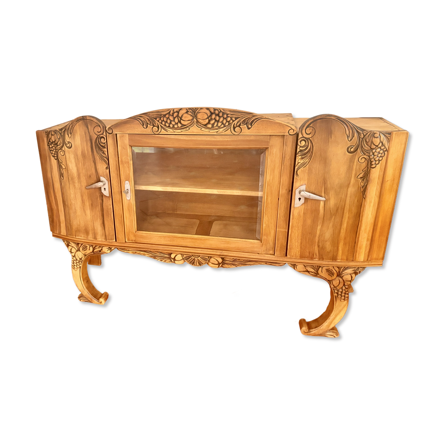 Buffet Art Nouveau restauré avec vitrine