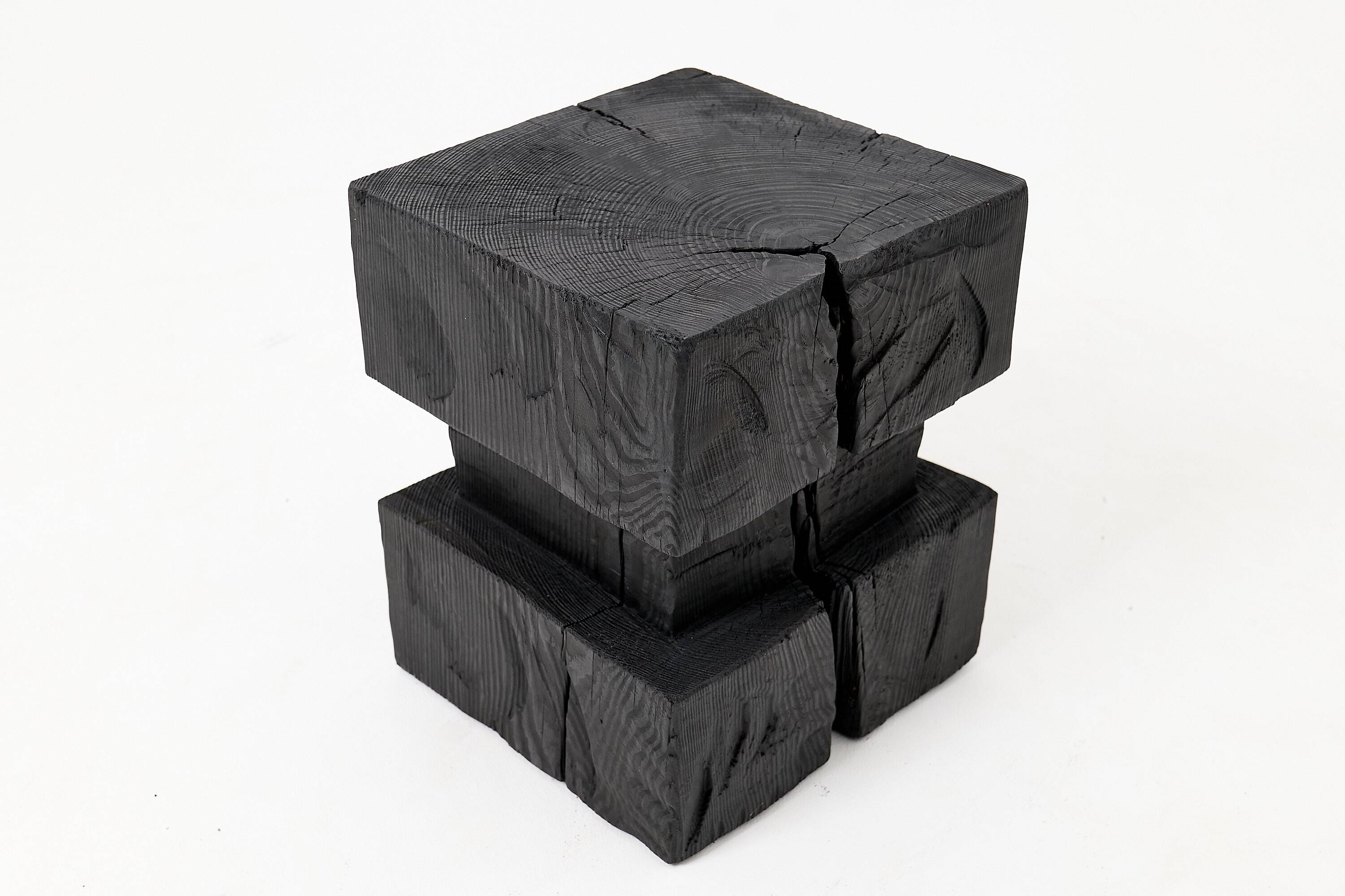 Ebonized solid wood sculptural stool / side table, Logniture