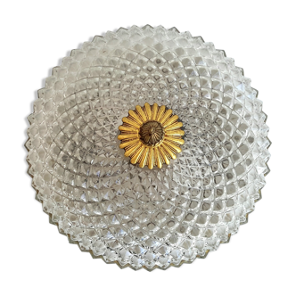 Plafonnier années 70 en verre taillé pointes de diamant
