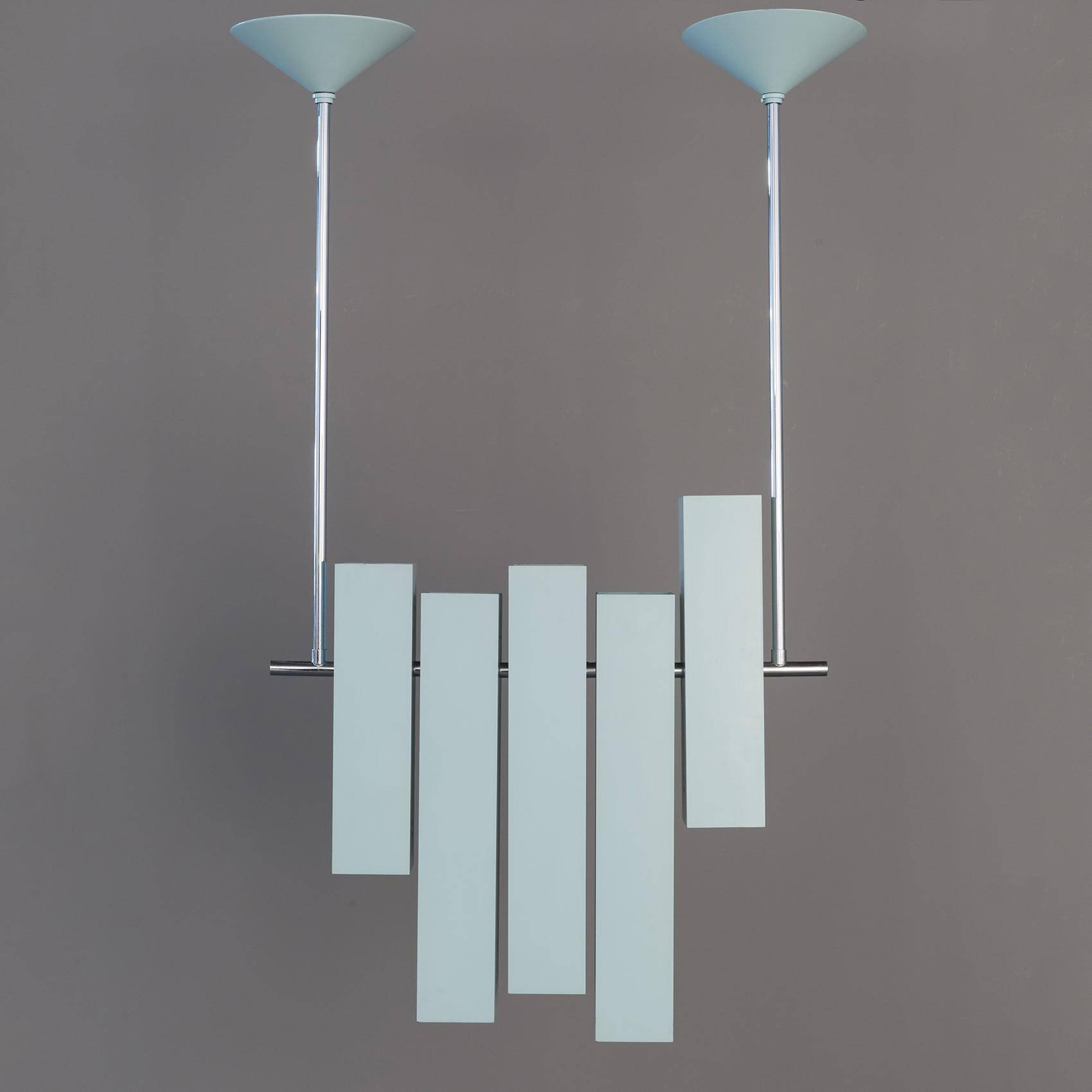 Blue lacquered metal chandelier, Lumi, ca. 1970
