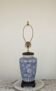 Tall Blue & White Oriental Style Ceramic Table Lamp with Floral Decoration