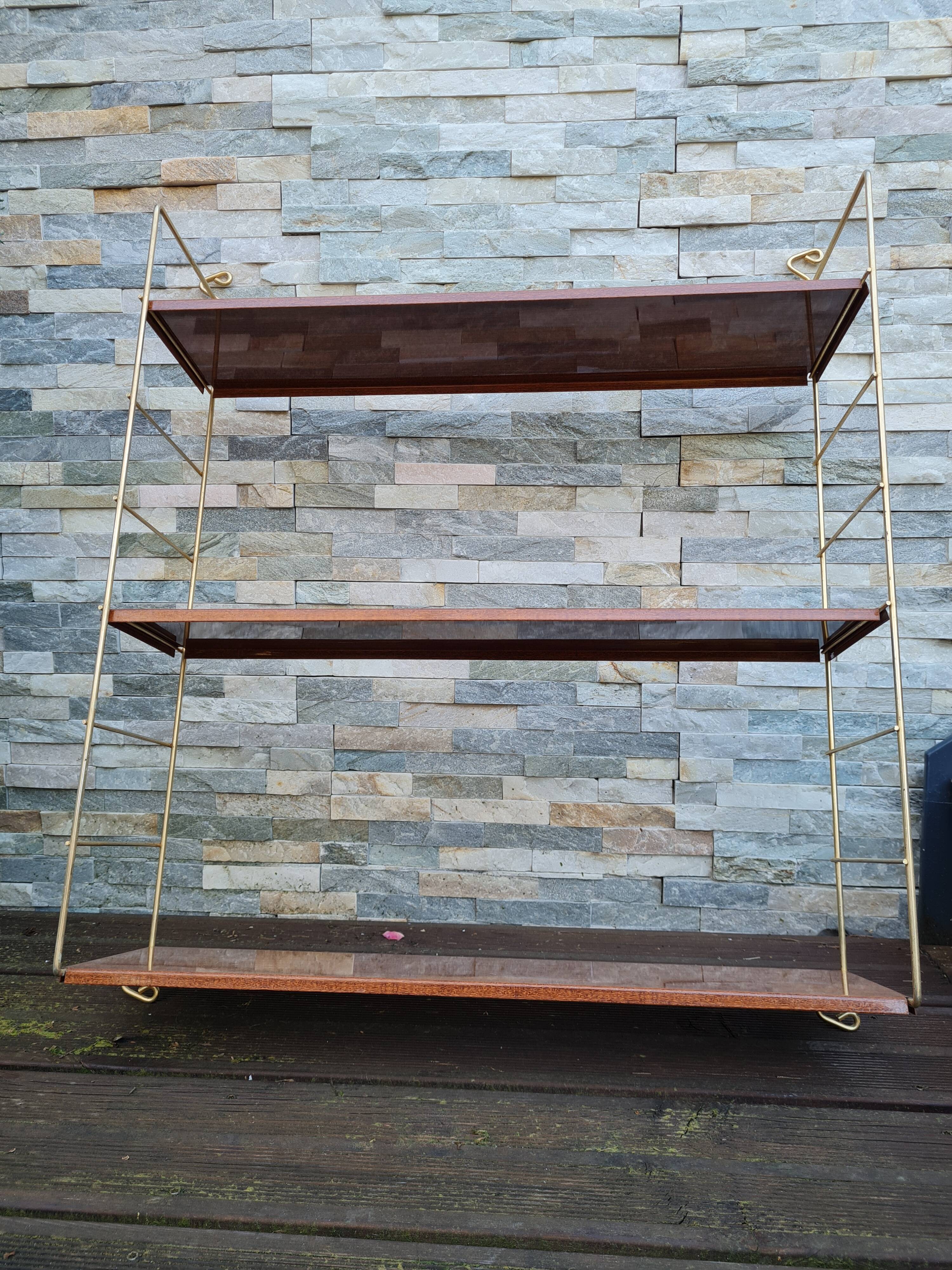 Wall shelves style metal string imitation wood 60- 70s
